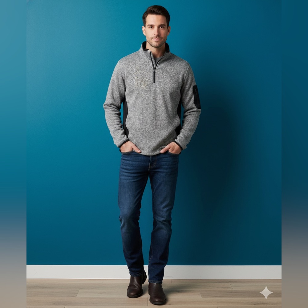 Beverly Hills Polo Club Men Grey Sweater Fleece Quarter Zip Jacket Size L❤️